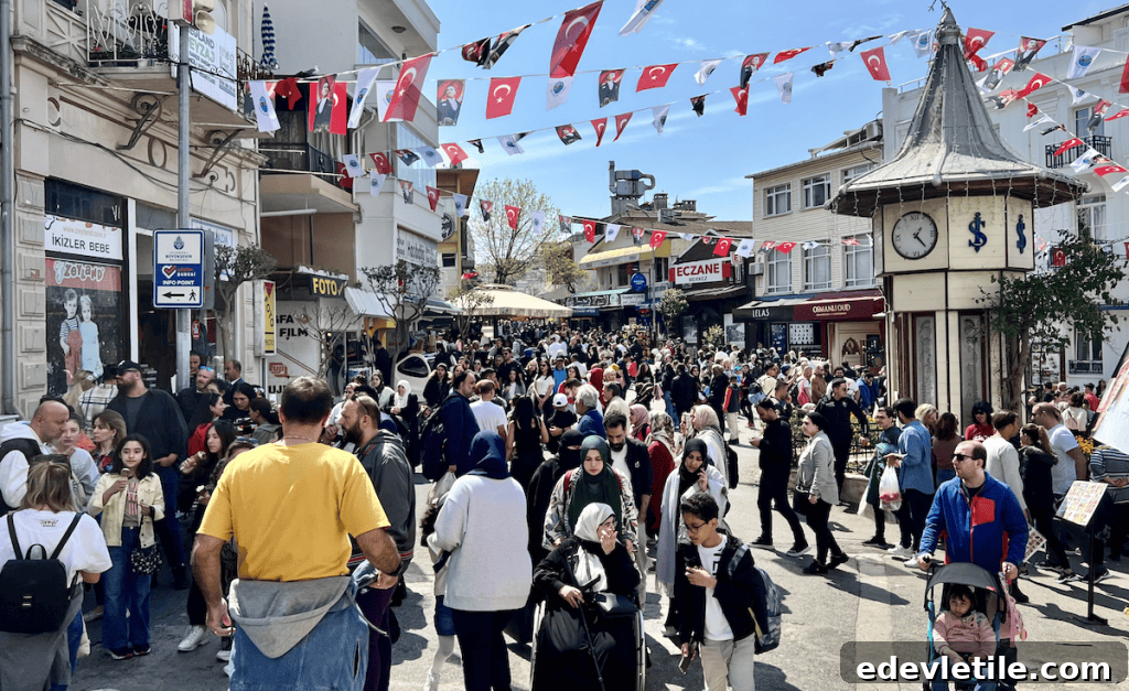 Bustling street of Buyukada (Prince Island) during Ramadan
