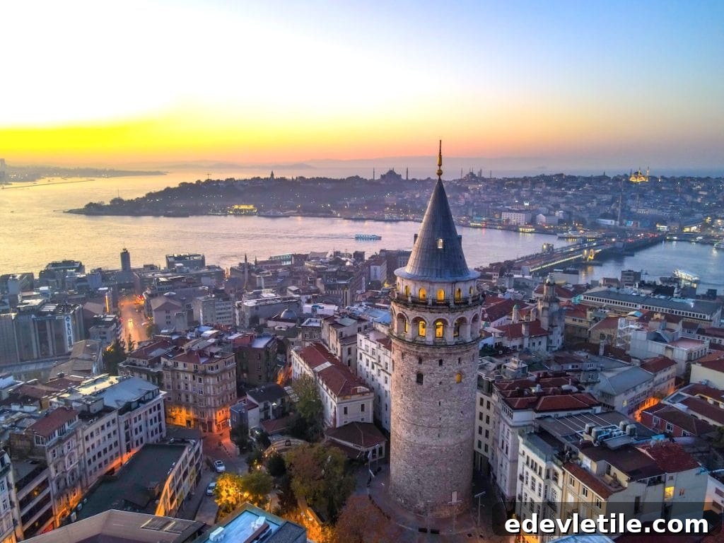 Galata Tower at golden hour