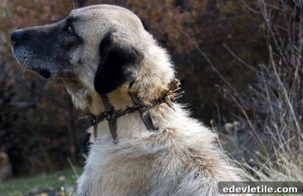 Sheep dog with spiked collar