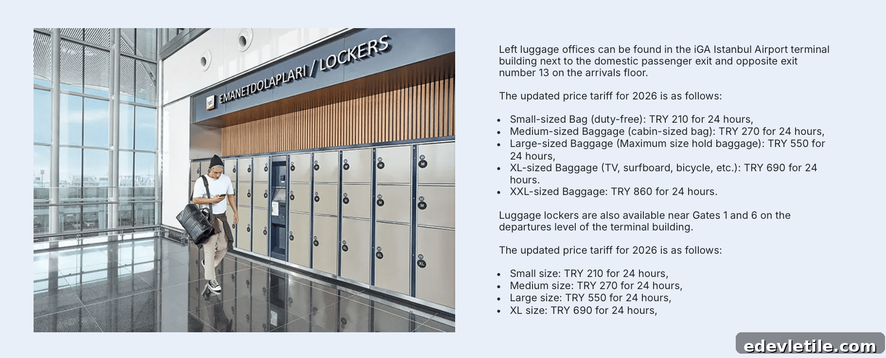 Luggage lockers at Istanbul Airport and pricing information
