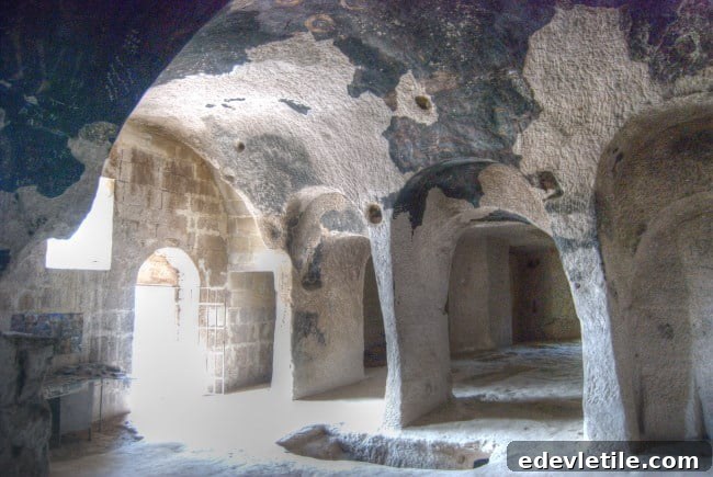 Inside Keslik Monastery in Cappadocia Turkey